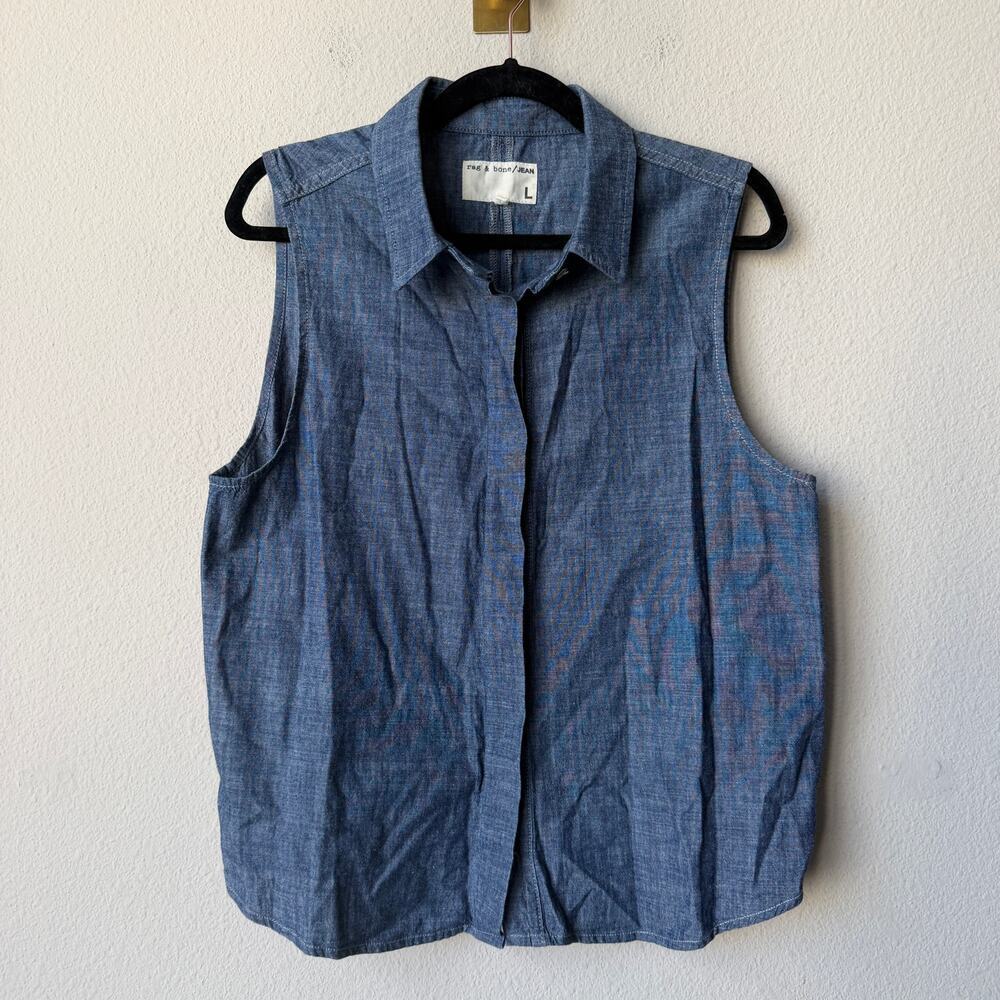 Rag & Bone Chambray Sleeveless Button Front Top Size L - Picture 2 of 5